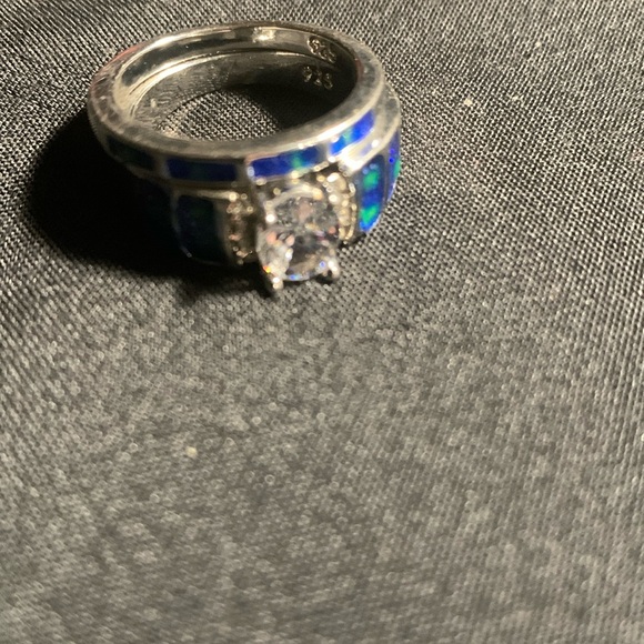 Silver And Blue Ring Set with CZ as main stone - Picture 1 of 2